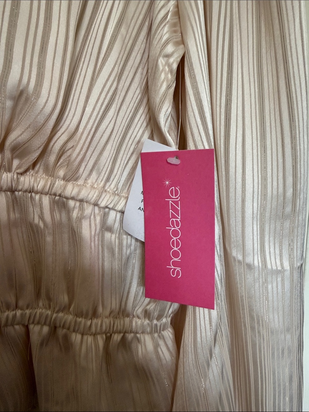 Shoe Dazzle Cream Striped V-Neck Peplum Blouse - Picture 3 of 5